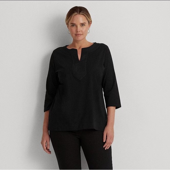 Ralph Lauren | Black Collared 3/4 Sleeve Tunic Blouse Size Medium - Picture 1 of 4